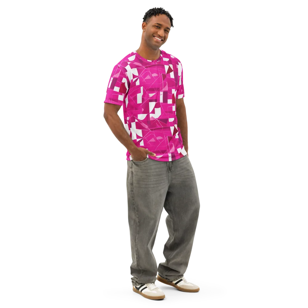 Fuchsia Blueprint on Men's Cotton Crew Neck T-Shirt — Right Front