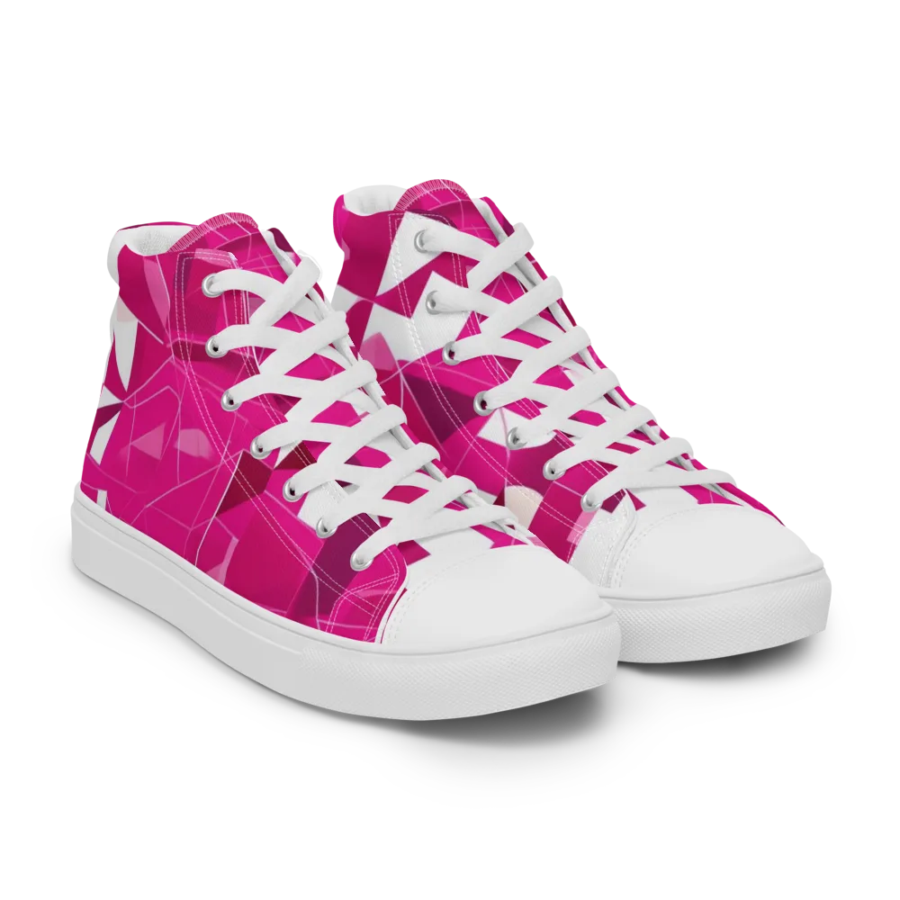 Fuchsia Blueprint on Men's High Top Canvas Shoes — Right Front