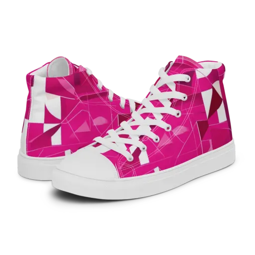 Fuchsia Blueprint on a Men's High Top Canvas Shoes