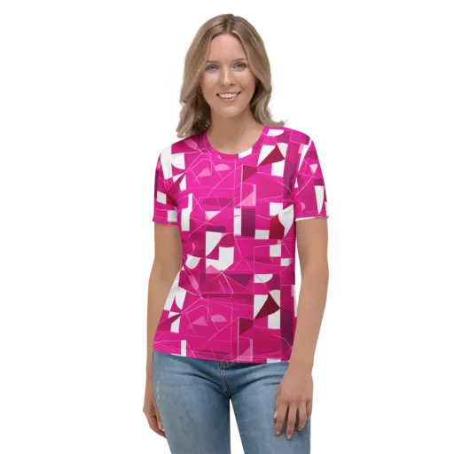 Fuchsia Blueprint on a Women's Crew Neck T-Shirt