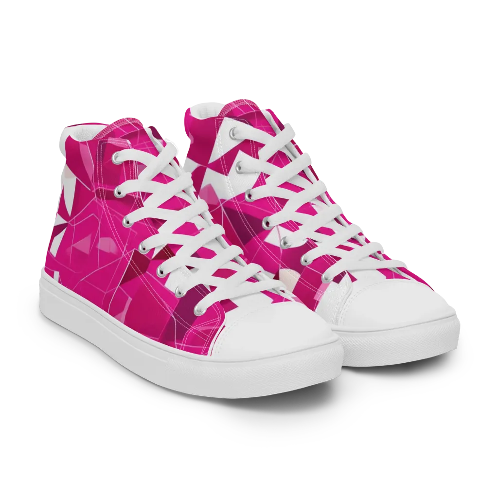 Fuchsia Blueprint on Women's High Top Canvas Shoes — Right Front