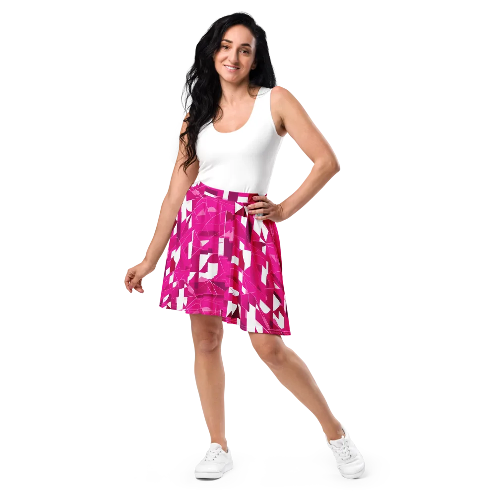 Fuchsia Blueprint on Skater Skirt — Front