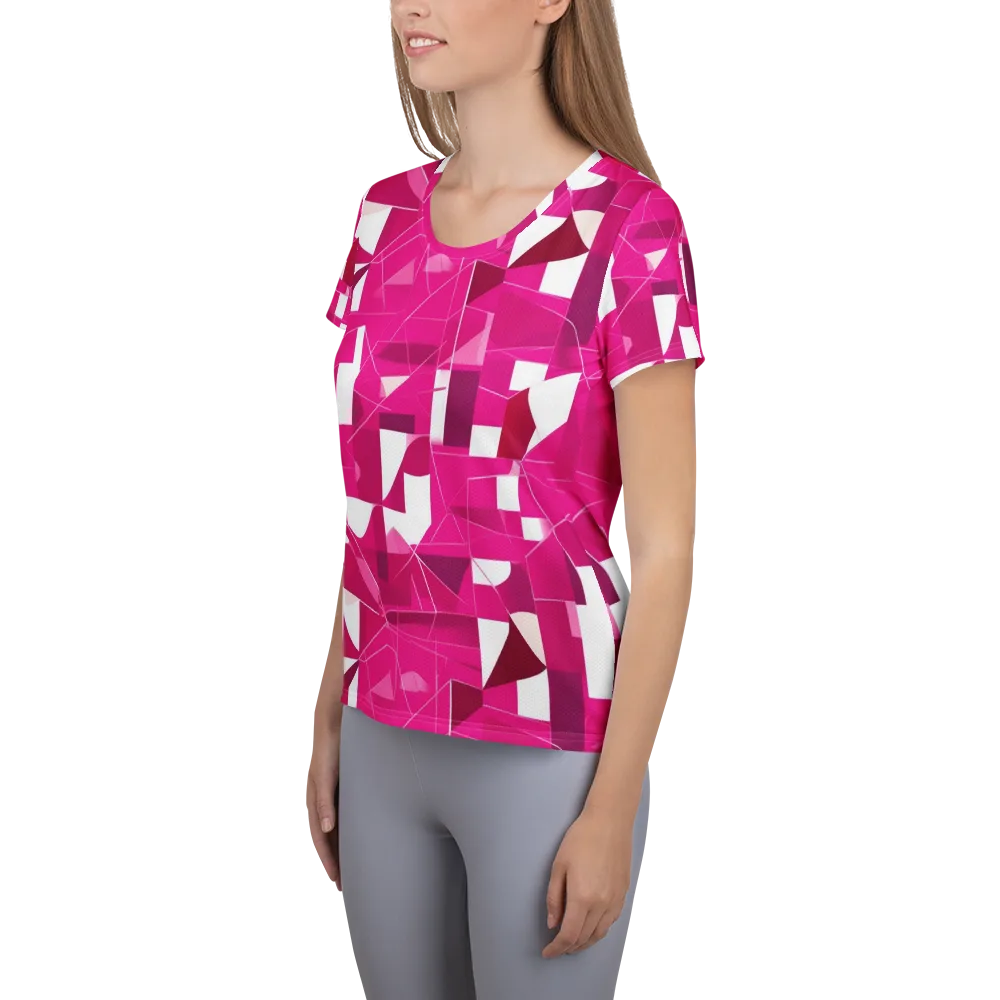 Fuchsia Blueprint on Women's Athletic T-Shirt — Left