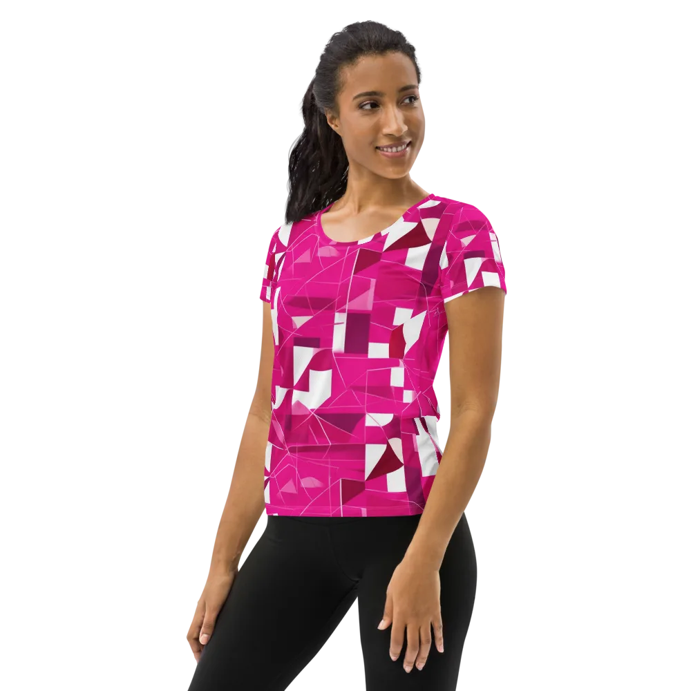 Fuchsia Blueprint on Women's Athletic T-Shirt — Left