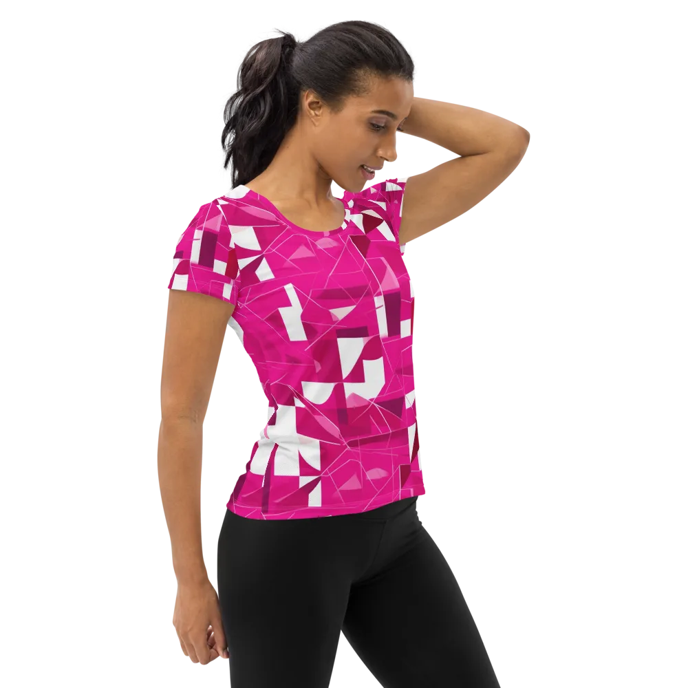 Fuchsia Blueprint on Women's Athletic T-Shirt — Right