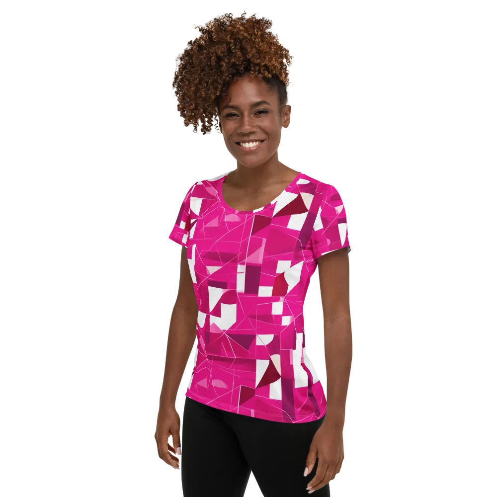 Fuchsia Blueprint on Women's Athletic T-Shirt — Left