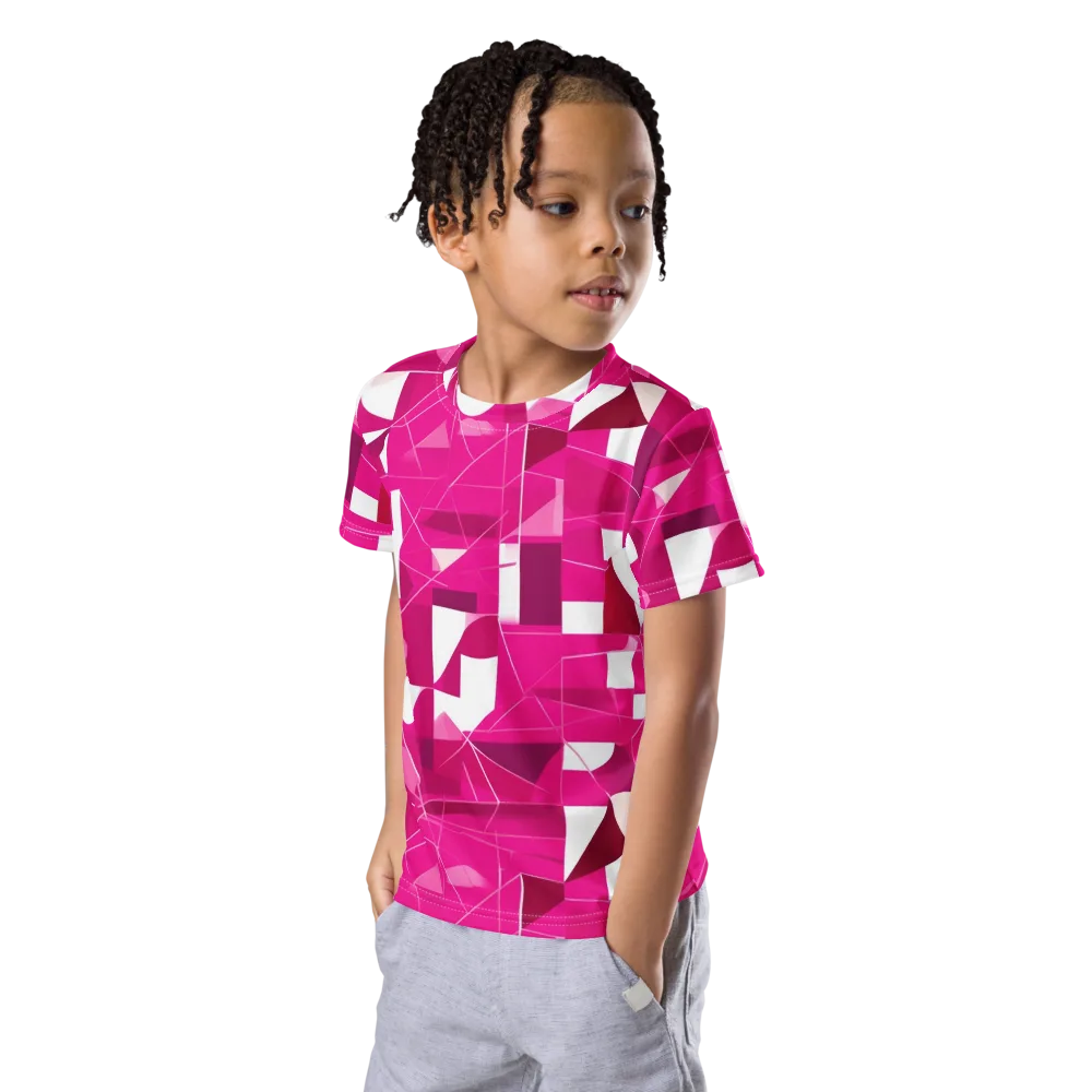 Fuchsia Blueprint on Kids Crew Neck T-Shirt — Left Front