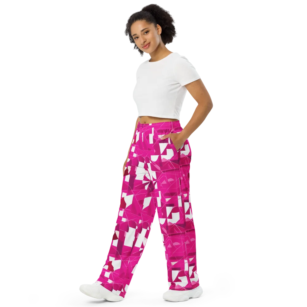 Fuchsia Blueprint on Wide-Leg Pants — Left Front