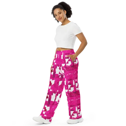 Fuchsia Blueprint on a Wide-Leg Pants