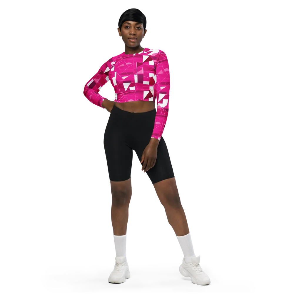 Fuchsia Blueprint on Long Sleeve Crop Top — Front