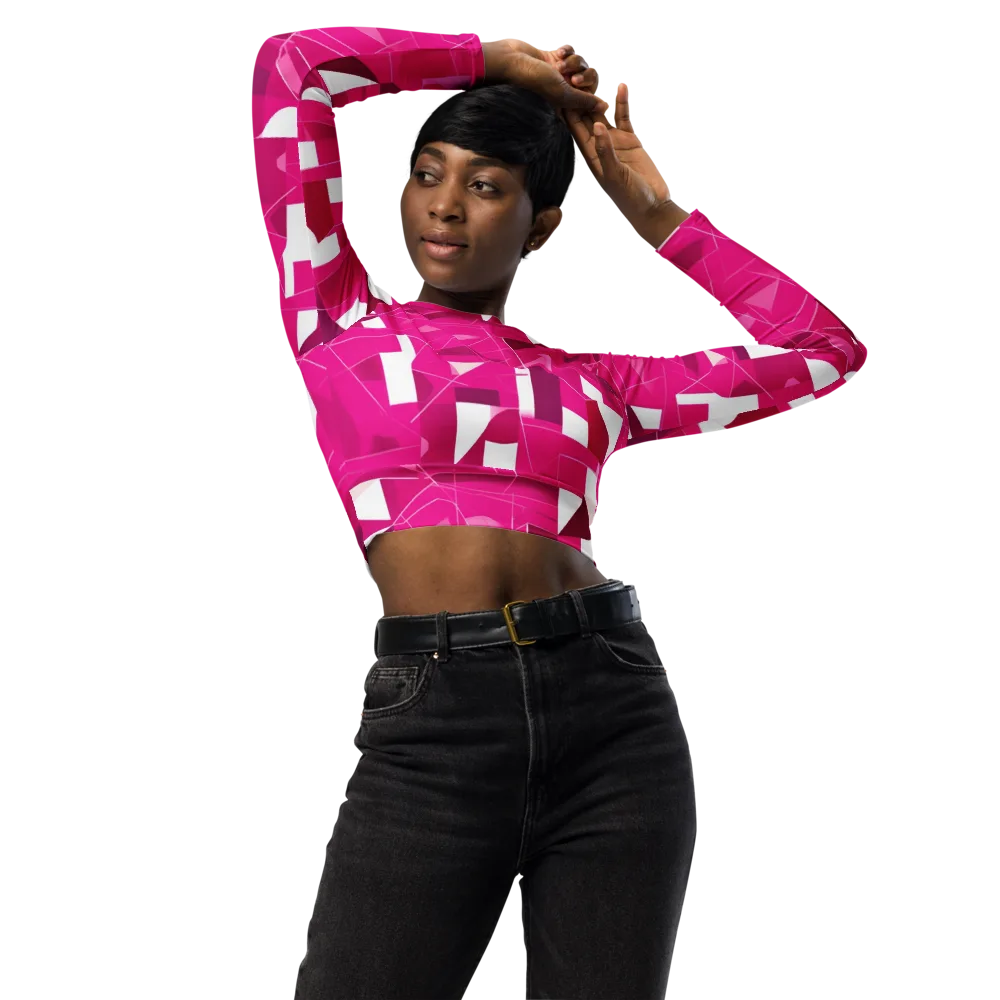 Fuchsia Blueprint on Long Sleeve Crop Top — Front