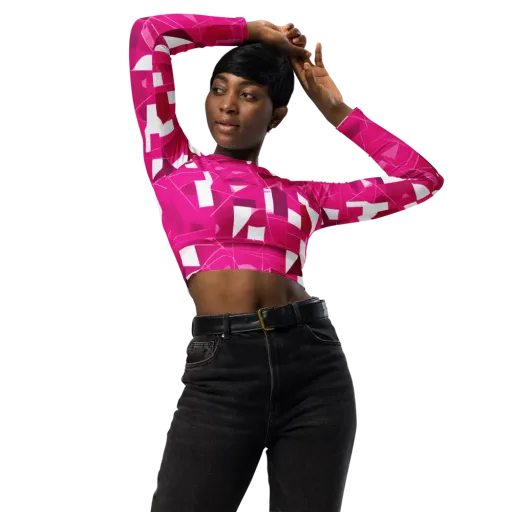 Fuchsia Blueprint on a Long Sleeve Crop Top
