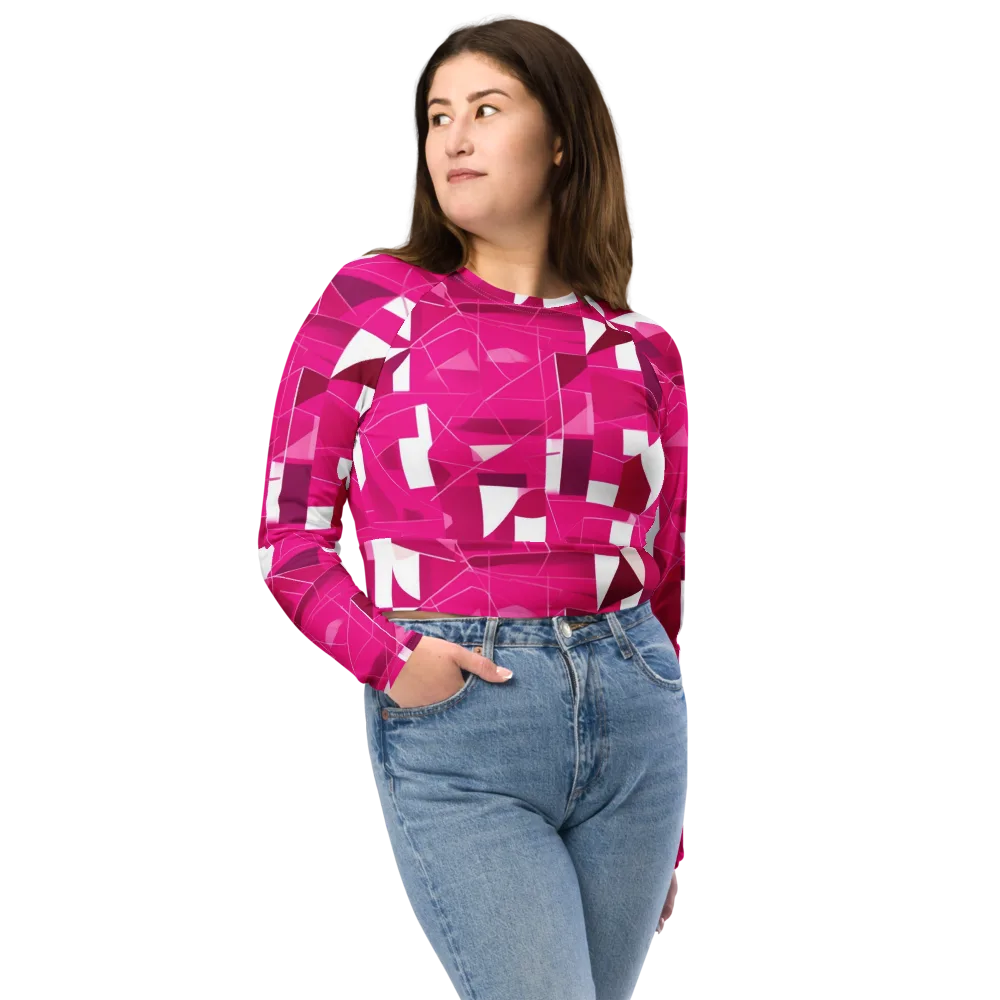 Fuchsia Blueprint on Long Sleeve Crop Top — Front