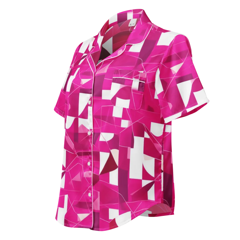 Fuchsia Blueprint on Women's Short Sleeve Pajama Top — Left Front