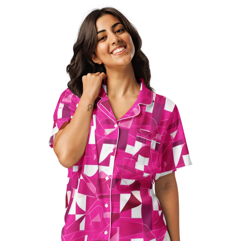 Fuchsia Blueprint on Women's Short Sleeve Pajama Top — Front