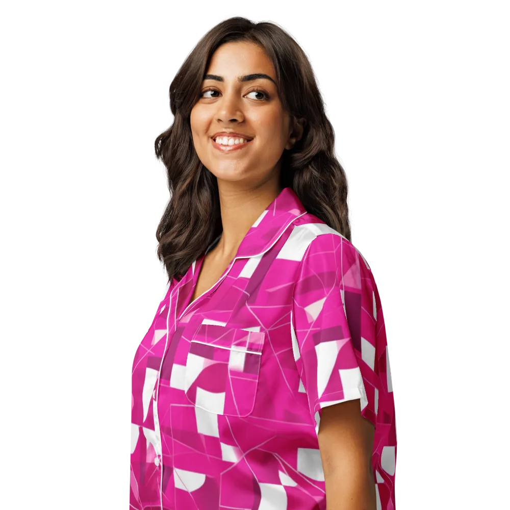 Fuchsia Blueprint on Women's Short Sleeve Pajama Top — Left Front