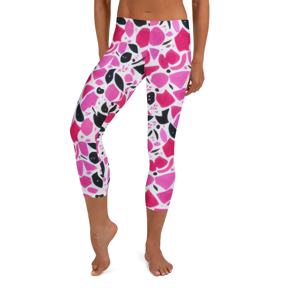 Fuchsia Confetti on Capri Leggings — Front