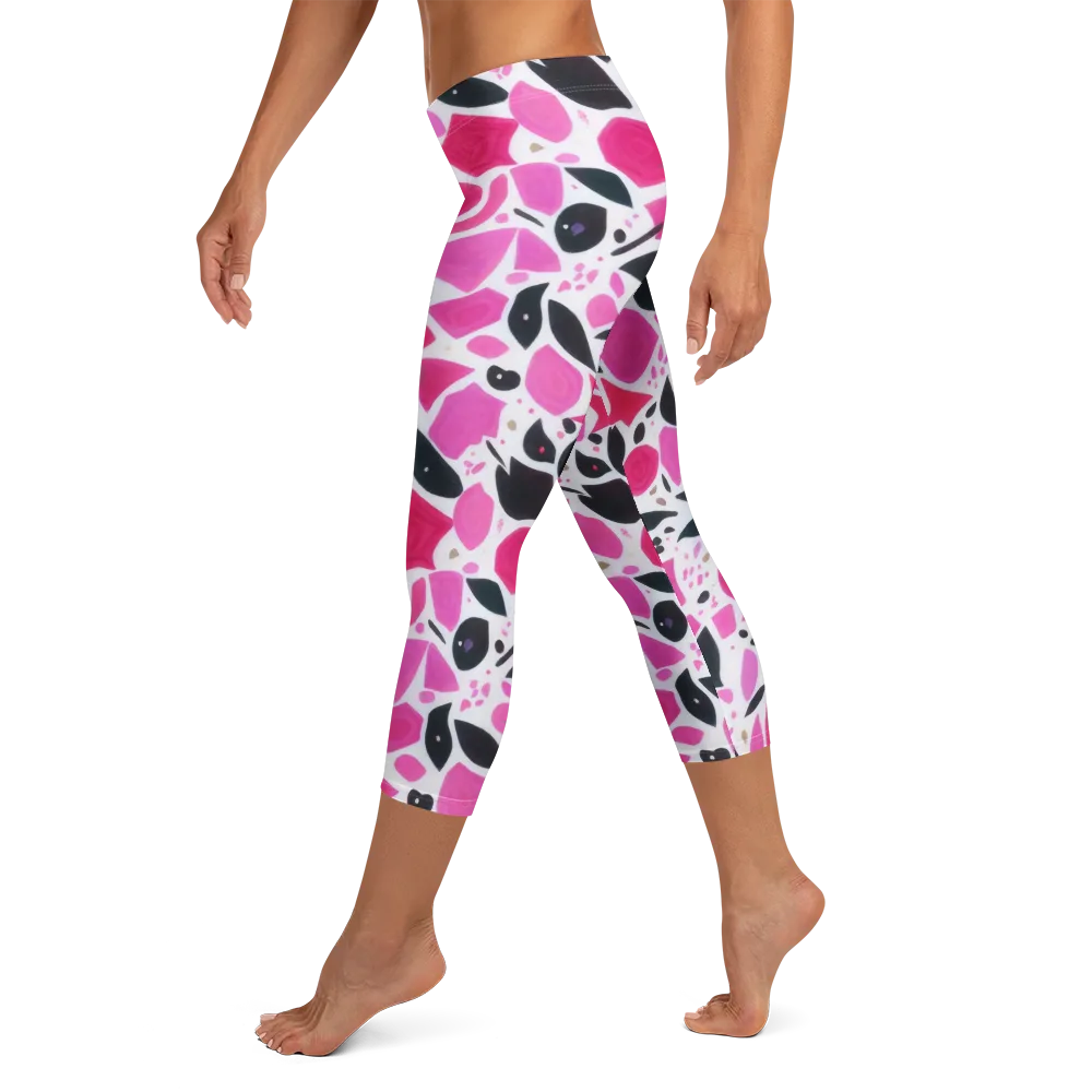 Fuchsia Confetti on Capri Leggings — Left