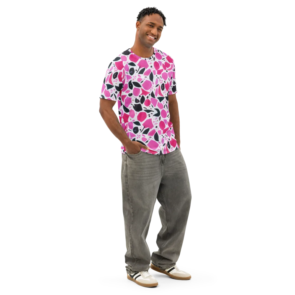 Fuchsia Confetti on Men's Cotton Crew Neck T-Shirt — Right Front