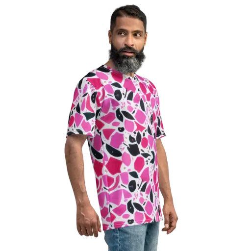Fuchsia Confetti on a Men's Crew Neck T-Shirt