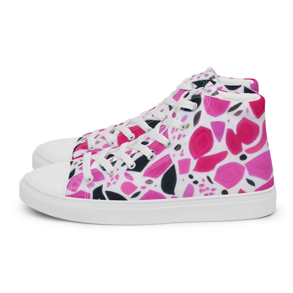 Fuchsia Confetti on Men's High Top Canvas Shoes — Left