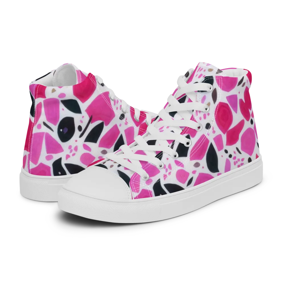 Fuchsia Confetti on Men's High Top Canvas Shoes — Left