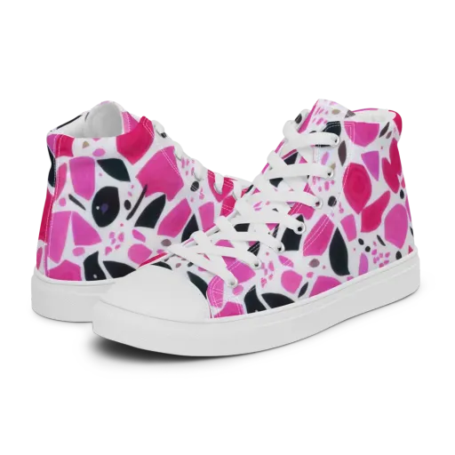Fuchsia Confetti on a Men's High Top Canvas Shoes