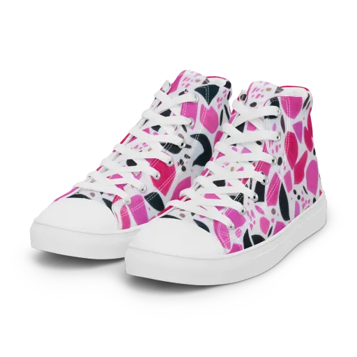 Fuchsia Confetti on a Women's High Top Canvas Shoes