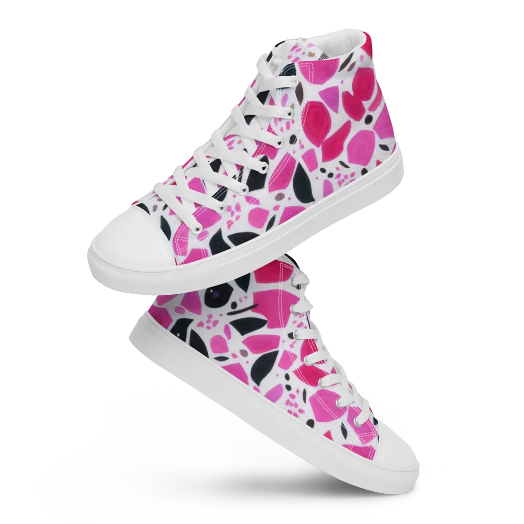 Fuchsia Confetti on Women's High Top Canvas Shoes — Front