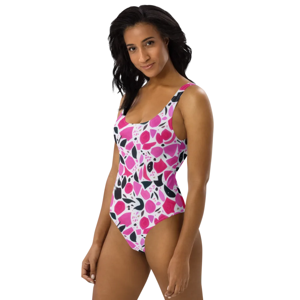 Fuchsia Confetti on One-Piece Swimsuit — Left