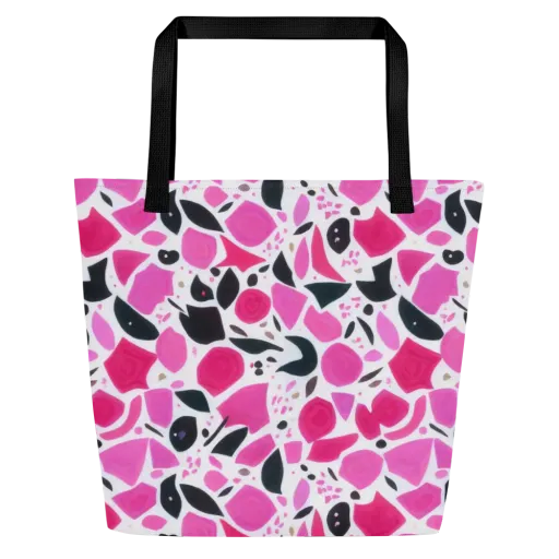 Fuchsia Confetti on a Large Tote Bag W/ Pocket