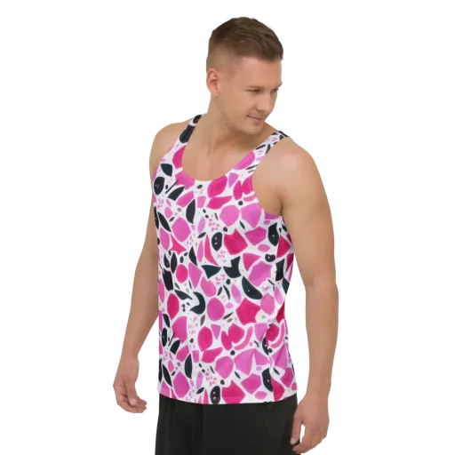 Fuchsia Confetti on a Men's Tank Top