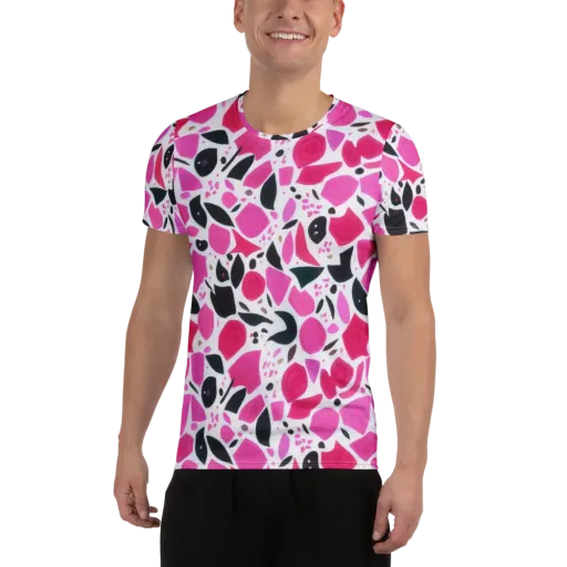 Fuchsia Confetti on a Men's Athletic T-Shirt