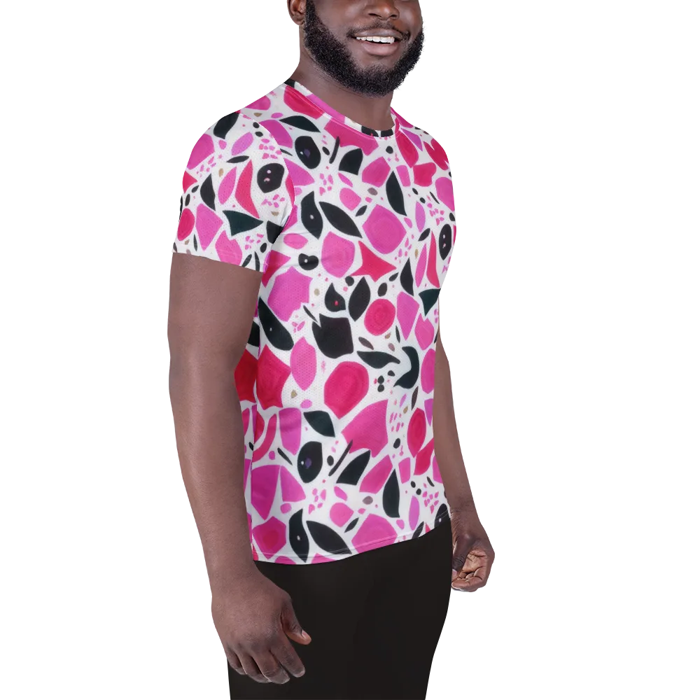 Fuchsia Confetti on Men's Athletic T-Shirt — Right