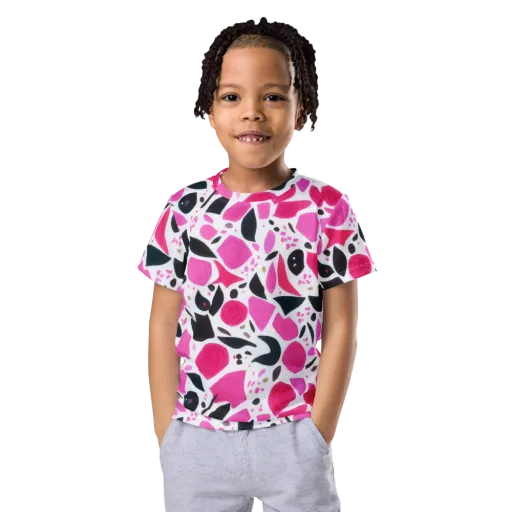 Fuchsia Confetti on a Kids Crew Neck T-Shirt