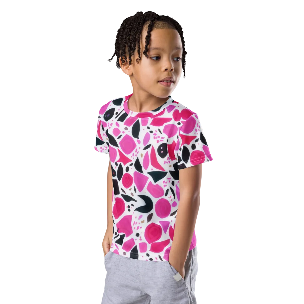 Fuchsia Confetti on Kids Crew Neck T-Shirt — Left Front