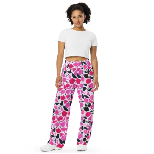 Fuchsia Confetti on a Wide-Leg Pants
