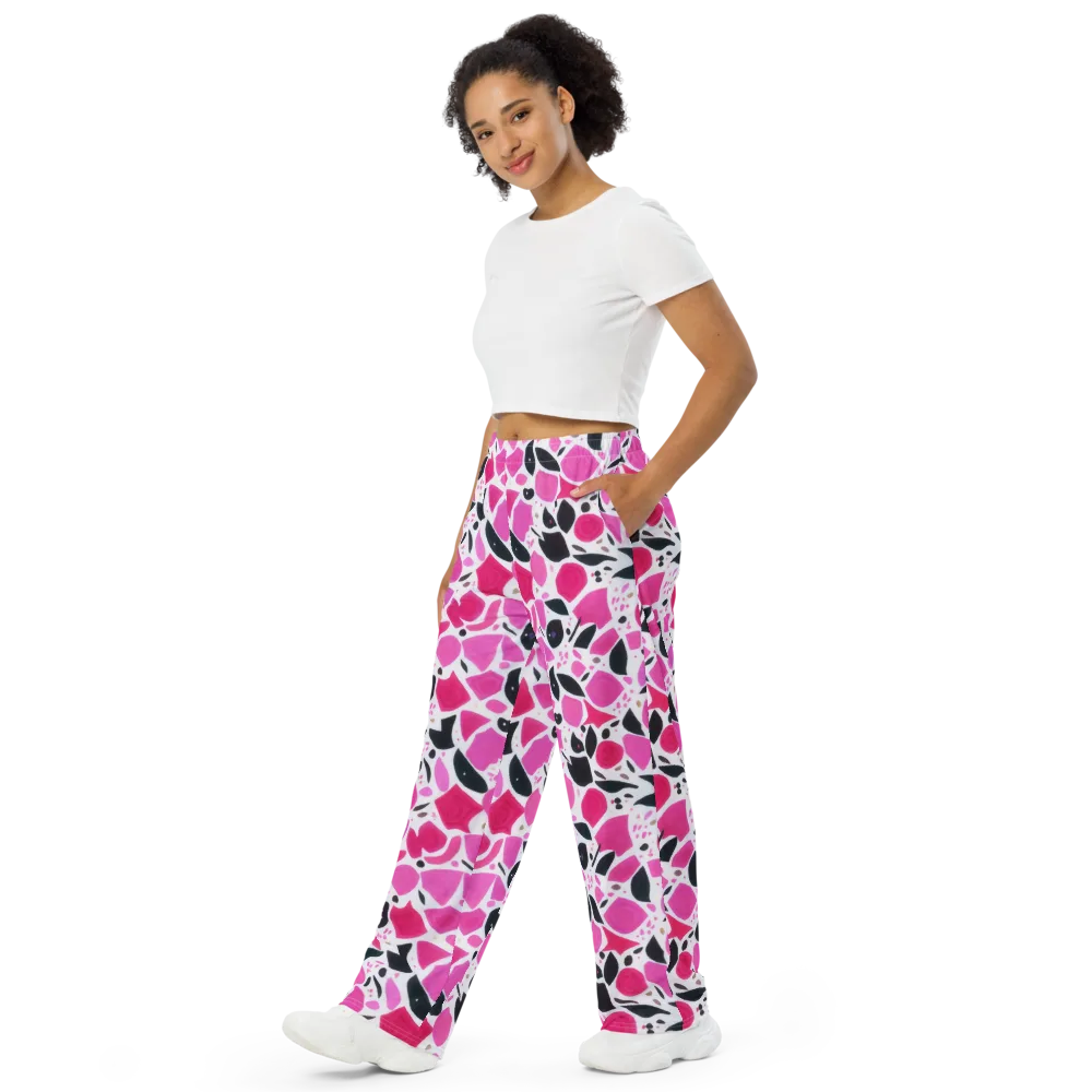 Fuchsia Confetti on Wide-Leg Pants — Left Front