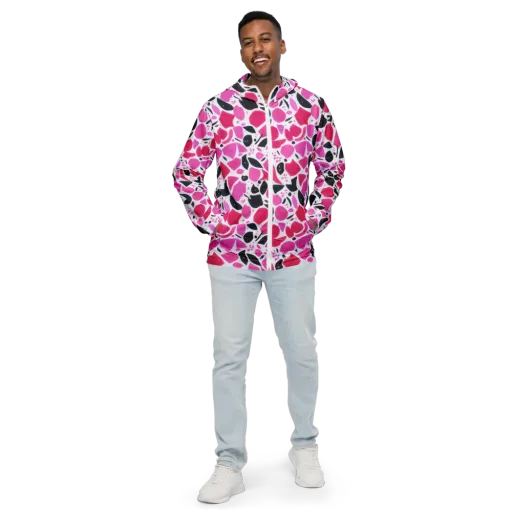 Fuchsia Confetti on a Men's Windbreaker