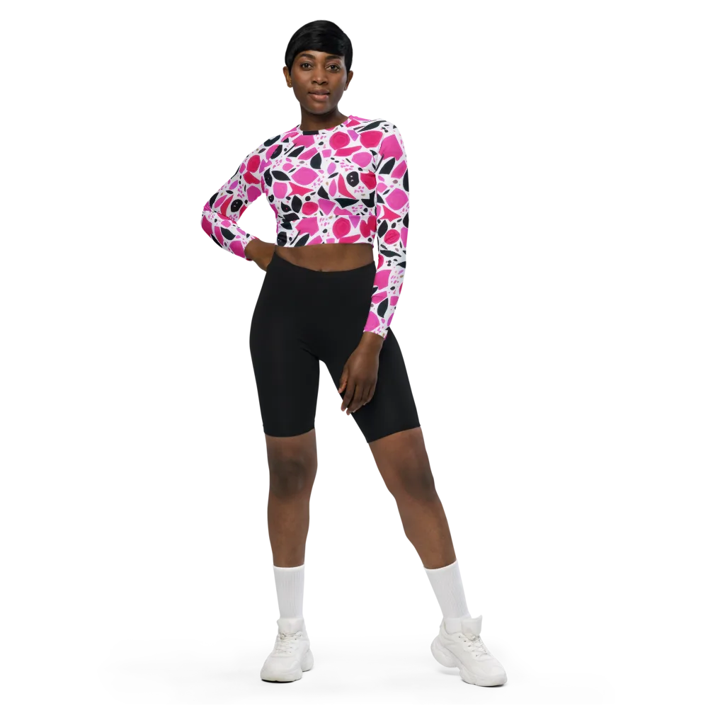 Fuchsia Confetti on Long Sleeve Crop Top — Front