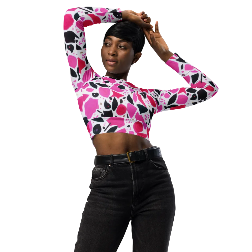 Fuchsia Confetti on Long Sleeve Crop Top — Front