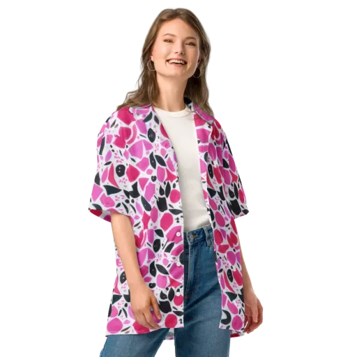 Fuchsia Confetti on a Button Shirt