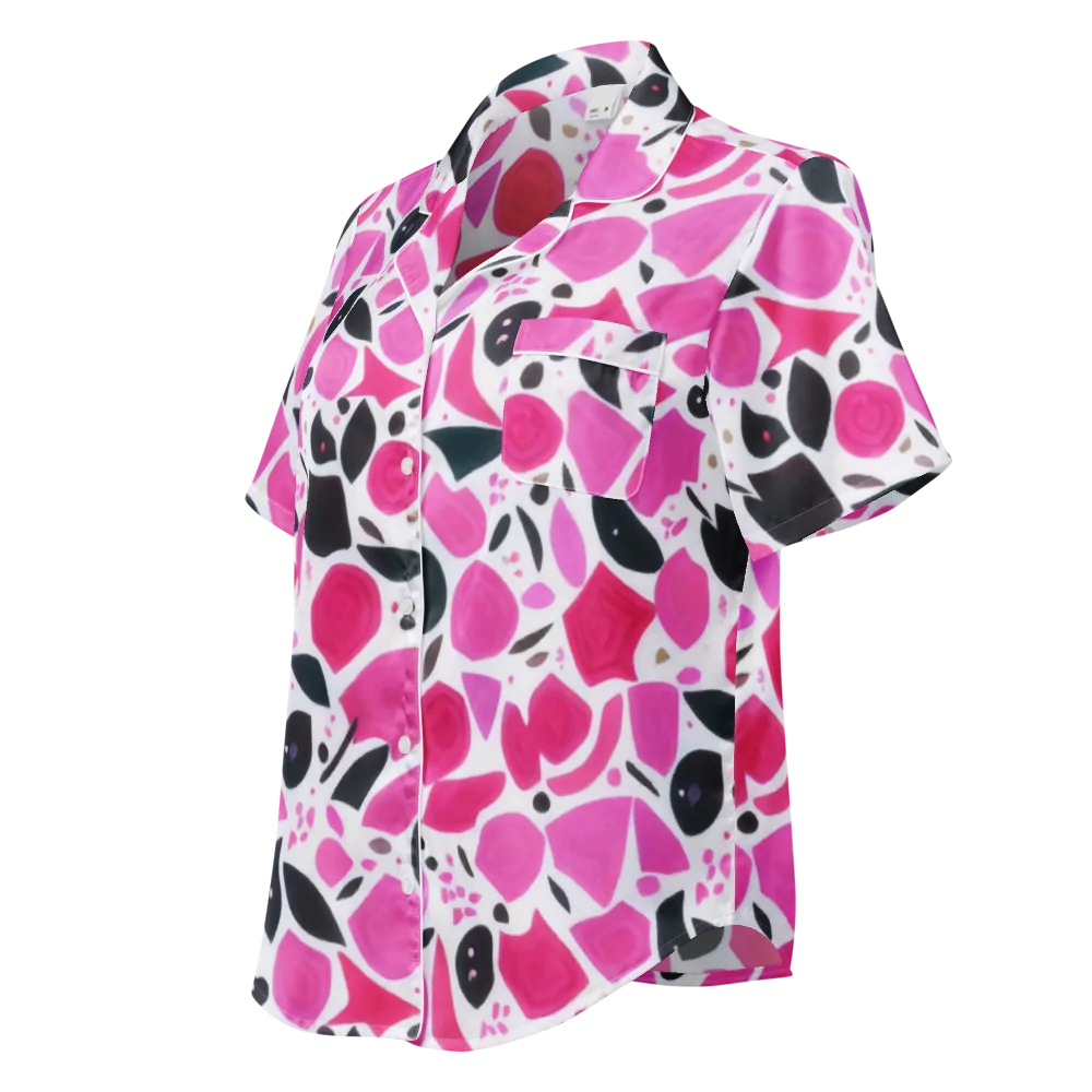 Fuchsia Confetti on Women's Short Sleeve Pajama Top — Left Front