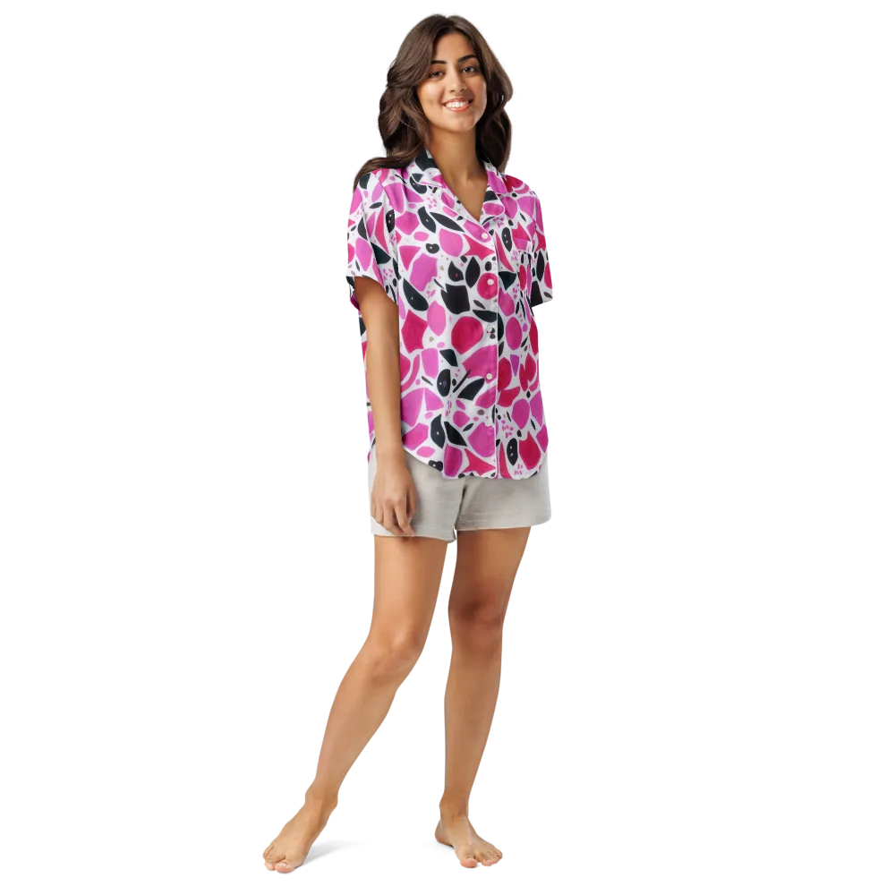 Fuchsia Confetti on Women's Short Sleeve Pajama Top — Front