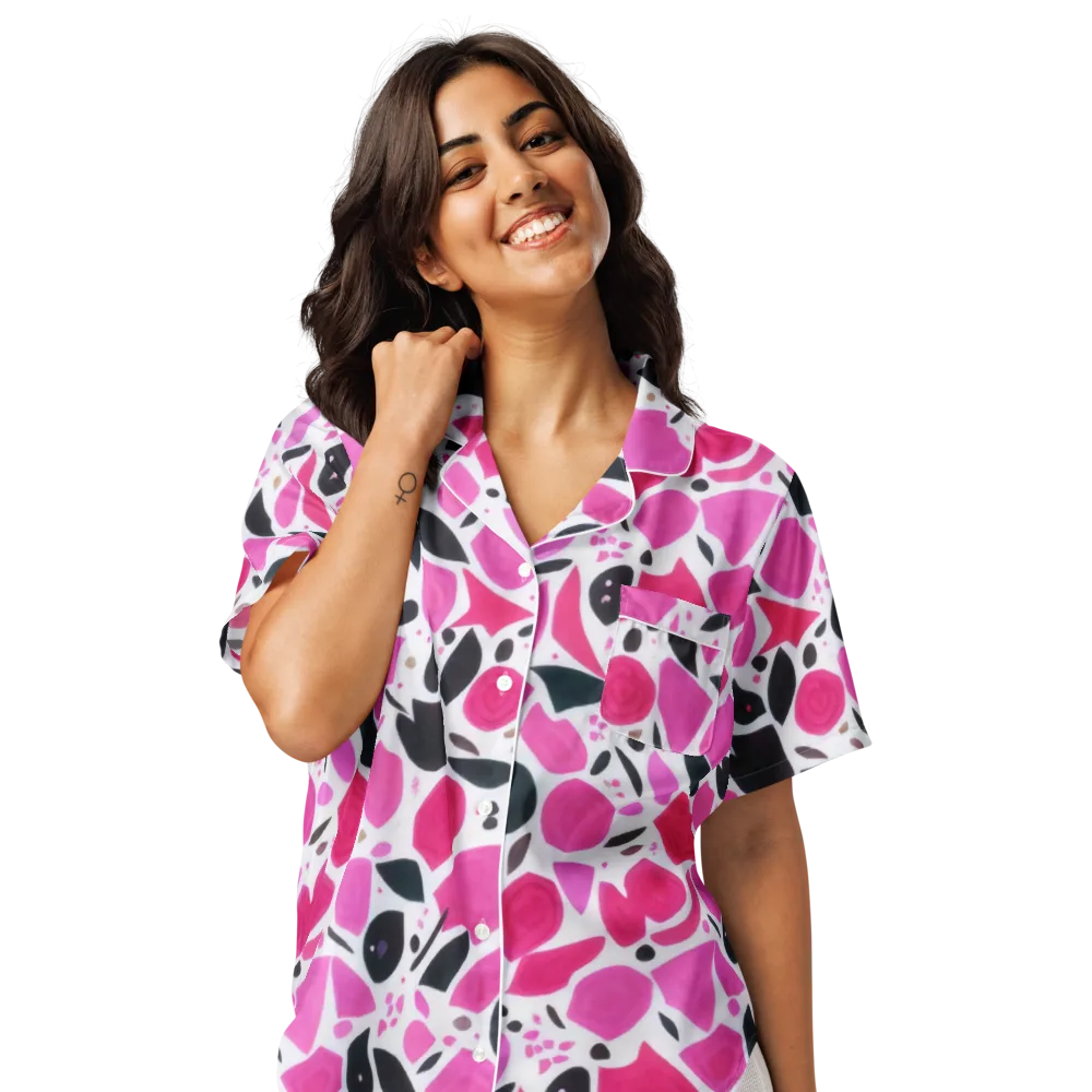 Fuchsia Confetti on Women's Short Sleeve Pajama Top — Front