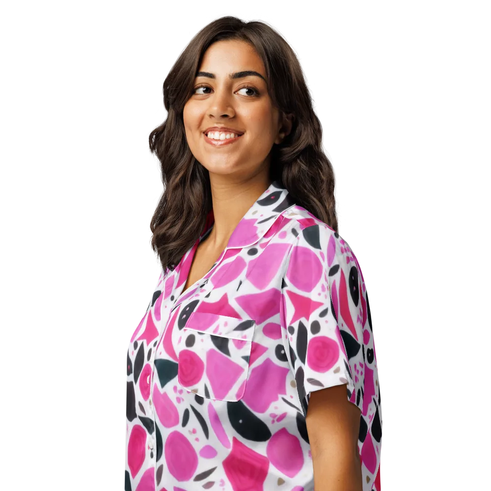 Fuchsia Confetti on Women's Short Sleeve Pajama Top — Left Front