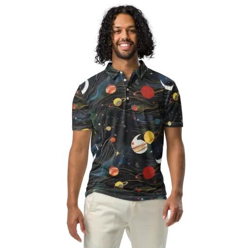 Planetary Silk on a Men's Slim Fit Polo Shirt