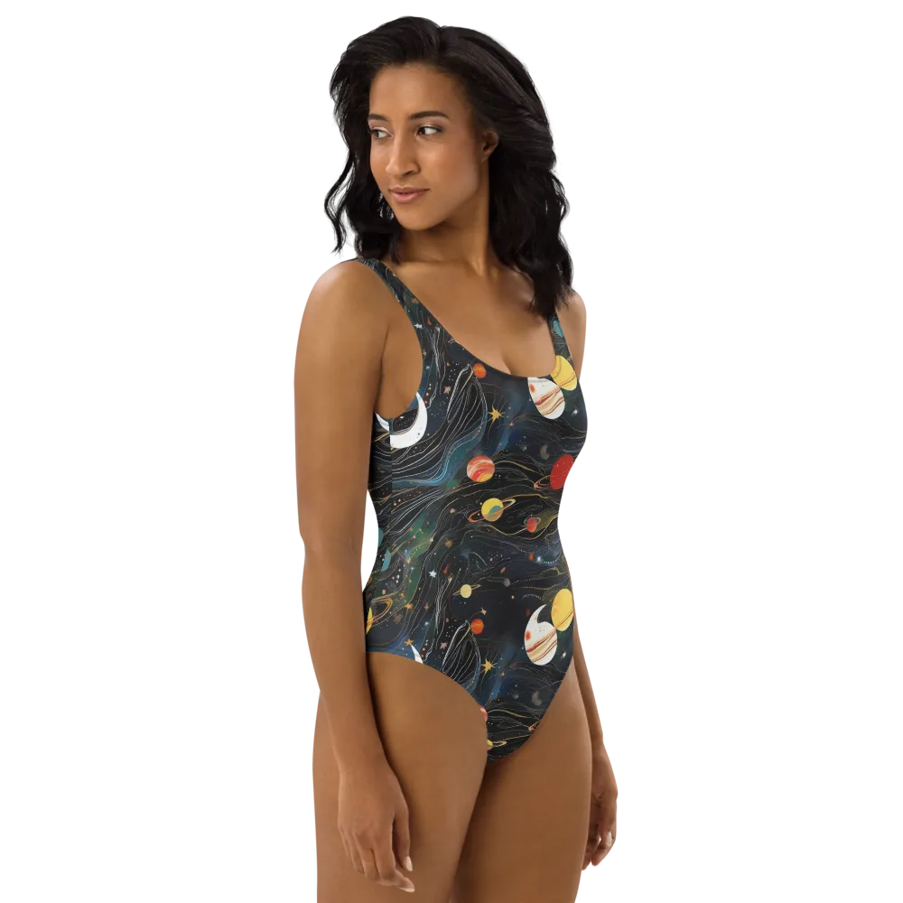 Planetary Silk on One-Piece Swimsuit — Right