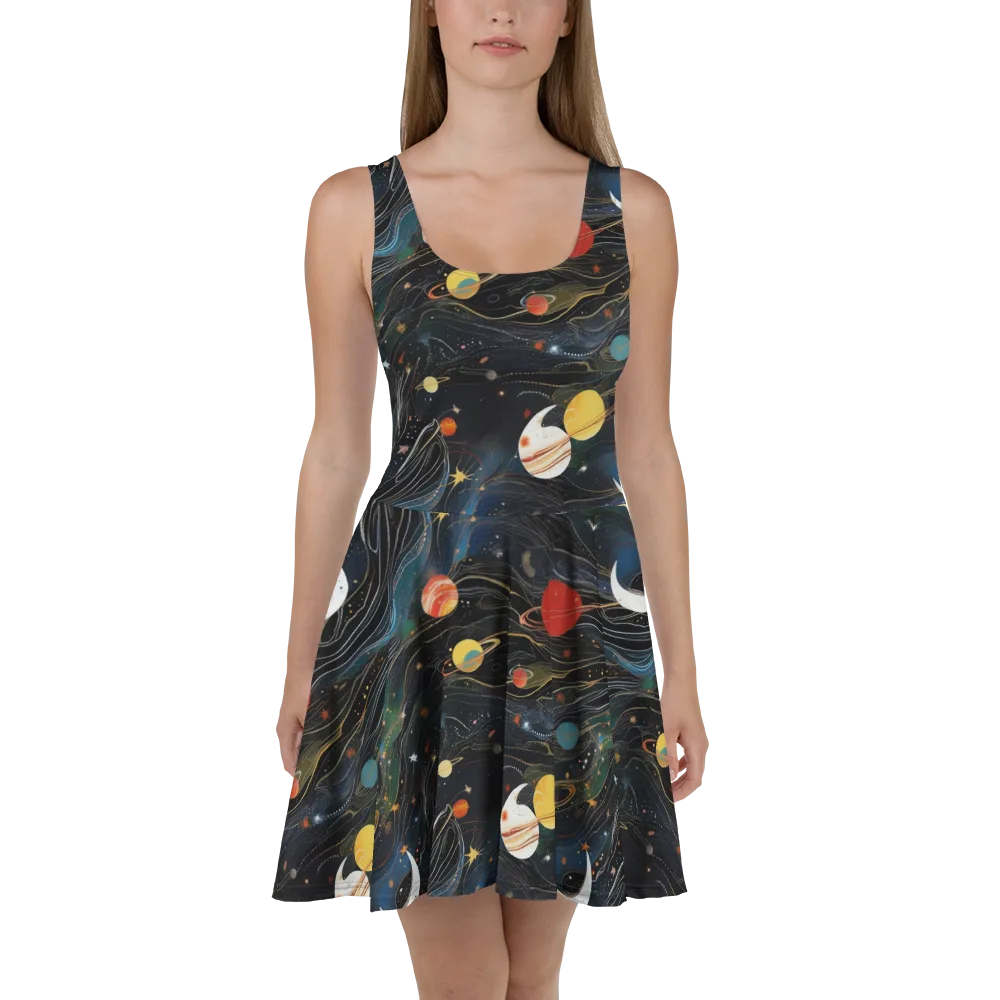 Planetary Silk on Skater Dress — Front