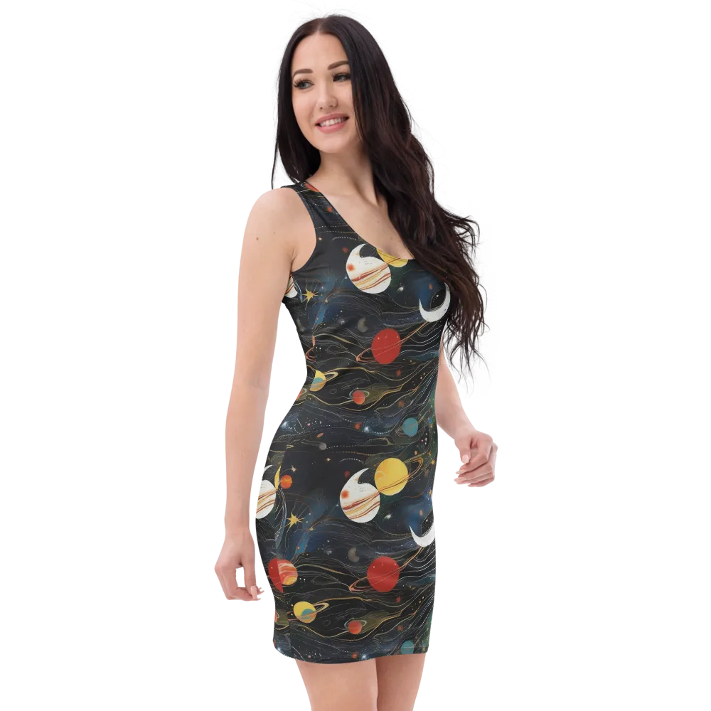Planetary Silk on Bodycon Dress — Right Front